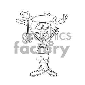 black and white cartoon runner with a prosthetic leg clipart.