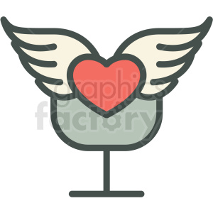 clipart - wine glass with heart and wings vector icon image.