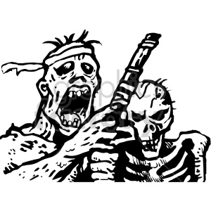 black and white zombie and skeleton illustration