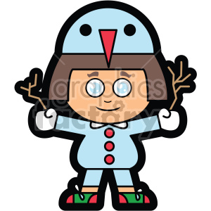 cartoon girl wearing penguin outfit for christmas vector clip art clipart.