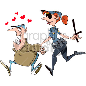 clipart - man getting arrested is in love with the female officer cartoon.