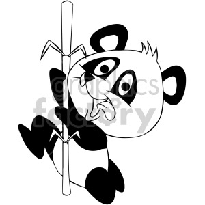 clipart - black and white cartoon panda bear eating bamboo.