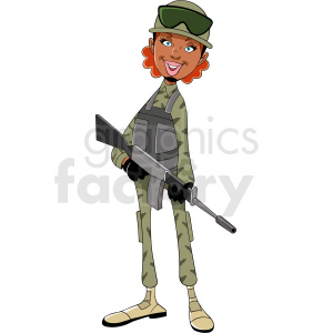 African American woman soldier cartoon clipart.