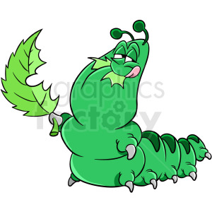 caterpillar cartoon eating hungry green leaf