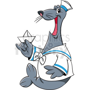 seal sailor cartoon clipart. Commercial use image # 410564