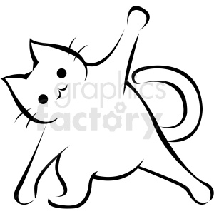 clipart - black and white cartoon cat doing yoga side angle pose vector.