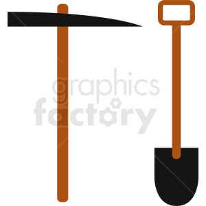 cartoon shovel with pickaxe vector clipart .