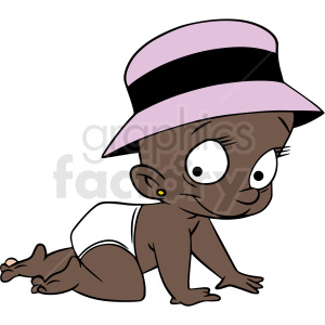 african american cartoon baby girl crawling vector clipart .