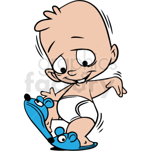 cartoon baby wearing mouse slippers vector clipart clipart. Commercial use image # 413036