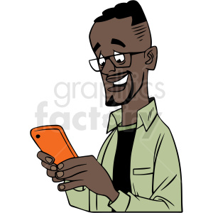 african american dad laughing at his phone vector clipart