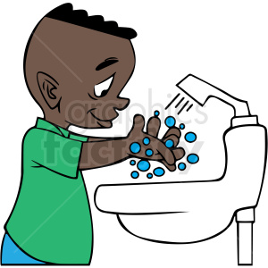 african american cartoon boy washing his hands vector clipart .