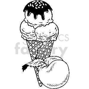 black and white peach ice cream vector clipart .