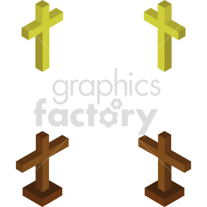 clipart - isometric tombstone crosses vector clipart.