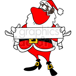 black Santa wearing mask holding blank sign vector clipart .