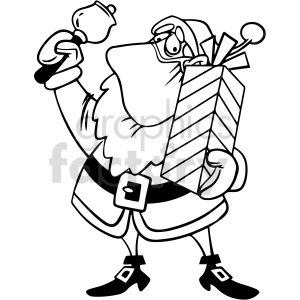 clipart - black and white Santa wearing mask holding bell vector clipart.