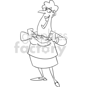 clipart - black and white cartoon lady removing mask vector clipart.