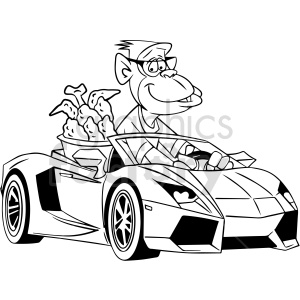 black and white cartoon ape in red lamborghini clipart #416835 at Graphics  Factory.