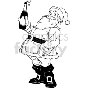 black and white cartoon Santa Clause having a drink clipart