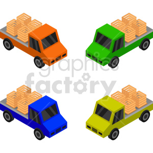 pickup trucks isometric vector graphic bundle clipart.