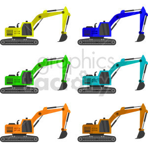 six excavators bundle vector clipart .