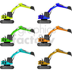 excavator with extended arms bundle vector graphic clipart.