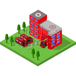 fire station isometric vector graphic clipart.