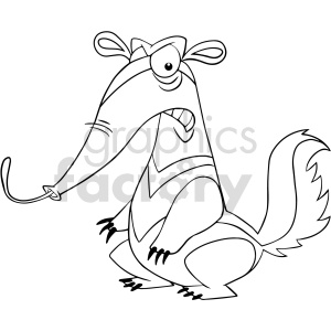 black and white cartoon anteater vector clipart .