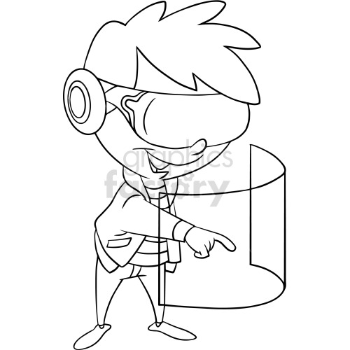 black and white cartoon VR metaverse games guy clipart .