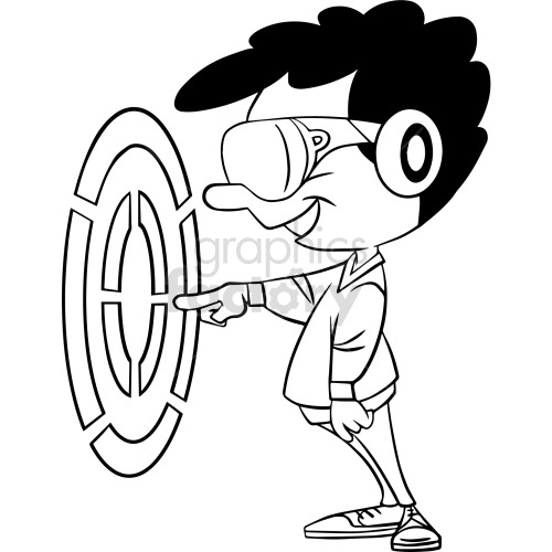 black and white cartoon VR virtual reality games guy clipart .