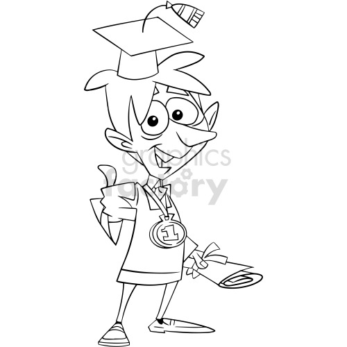 black and white cartoon male graduating school clipart clipart. Commercial use image # 417890