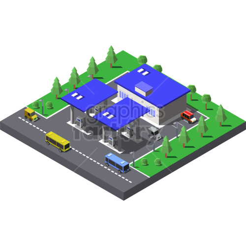 buildings isometric factory gas+station fuel