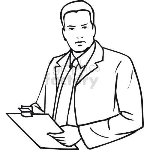 doctor holding clipboard black white clipart.