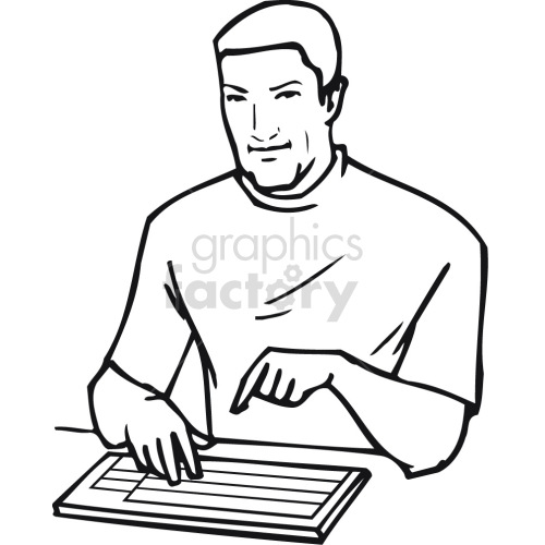 man using keyboard black white clipart. Commercial use image # 418498