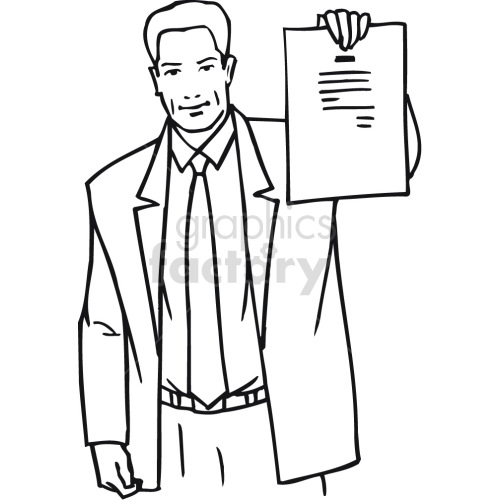 man holding up document black white