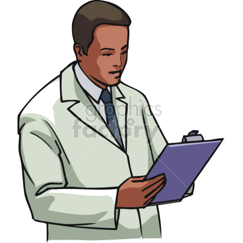 male doctor reading medical charts clipart.