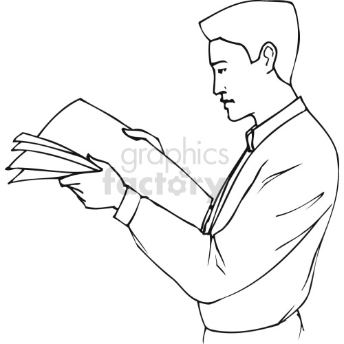 man reading newspaper black white clipart. Commercial use image # 418670