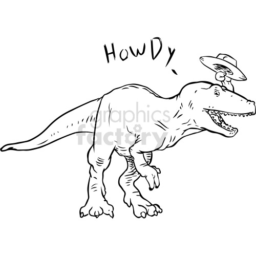 black and white t rex dinosaur saying howdy clipart .