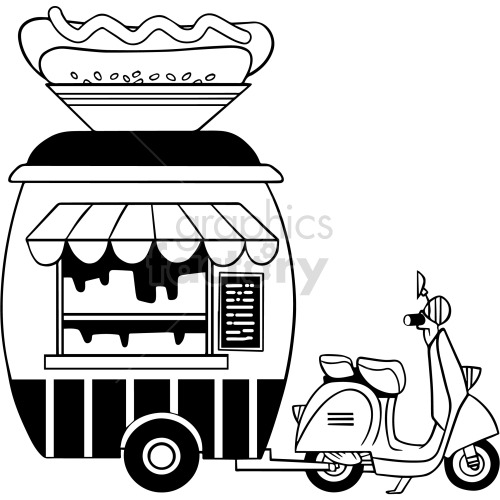 black and white cartoon hotdog cart clipart .