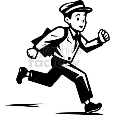 black and white vintage delivery boy running vector clip art