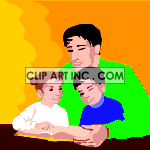 Animated father reading his children a book clipart. Commercial use image # 120460