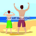 Father and son flexing on the beach. clipart. Royalty-free image # 121864