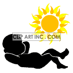 Black and white animated baby lying in the sun clipart.