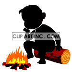 clipart - animated shadow person sitting by a campfire.