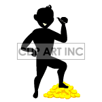 animated man standing on a pile of gold clipart.
