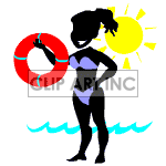 Women holding a lifesaver on the beach clipart.