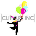 clipart - Animated clown holding a bunch of balloons..