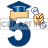 This animated gif is the number 5. It has a graduation hat on and is moving side to side. It is holding its graduation papers in a hand that is floating and not attached to the body