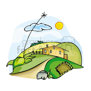 Country home on the hills clipart.