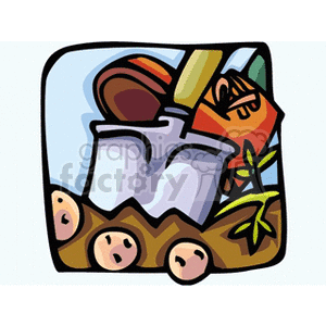 Farmer shovels up his potato harvest clipart. Royalty-free image # 128616