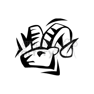 clipart - Black and white abstract close-up of mountain ram.